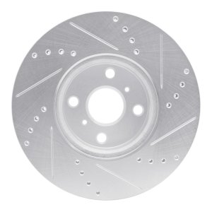 Toyota Yaris Brake Rotor (1) - Front Left - R1 Concepts - Drilled & Slotted - Silver - `12-`18